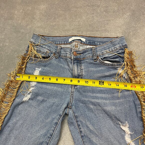 Eunina Jeans Women Size 11 Skinny Low Rise Classic Stretch Denim Fringe Sides - Picture 6 of 12